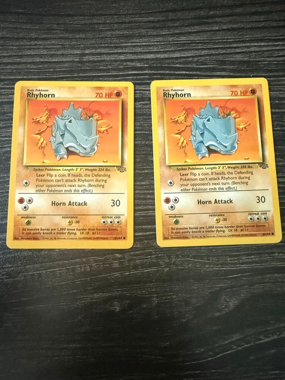 Vintage 1999 Pokemon Jungle Rhyhorn 61/64 Unlimited Common Bundle (2)